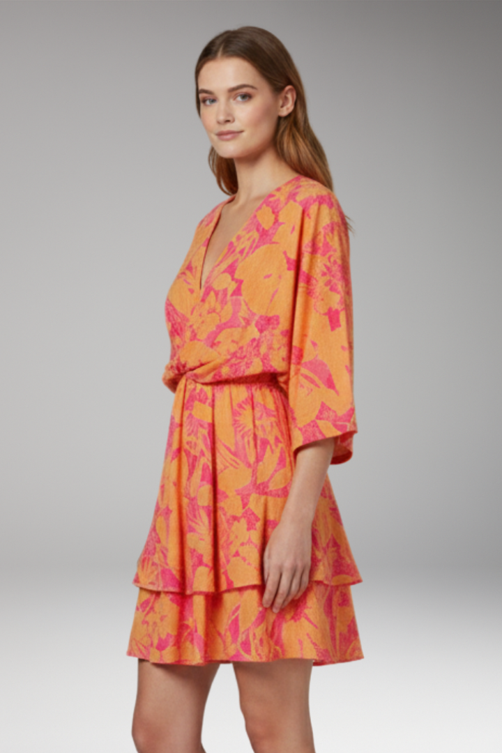 Women's V Neck Dress with Tiered Ruffle Skirt