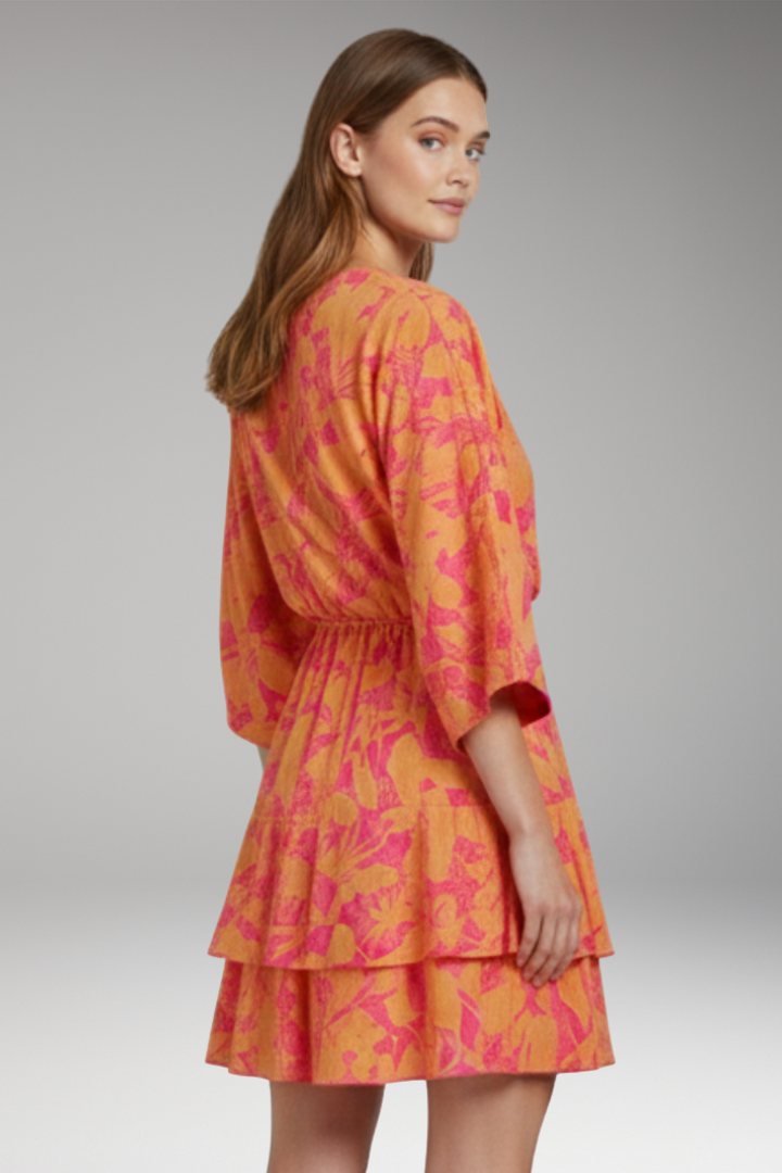Women's V Neck Dress with Tiered Ruffle Skirt