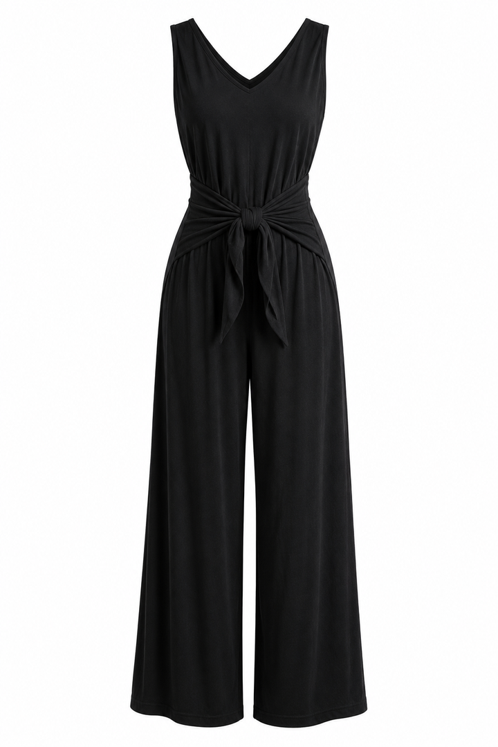 Women's V Neck Jumpsuit with Drawstring Waist