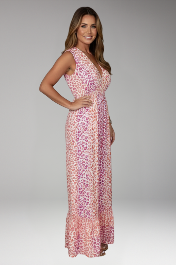 Women's V Neck Jumpsuit with Patterned Surface