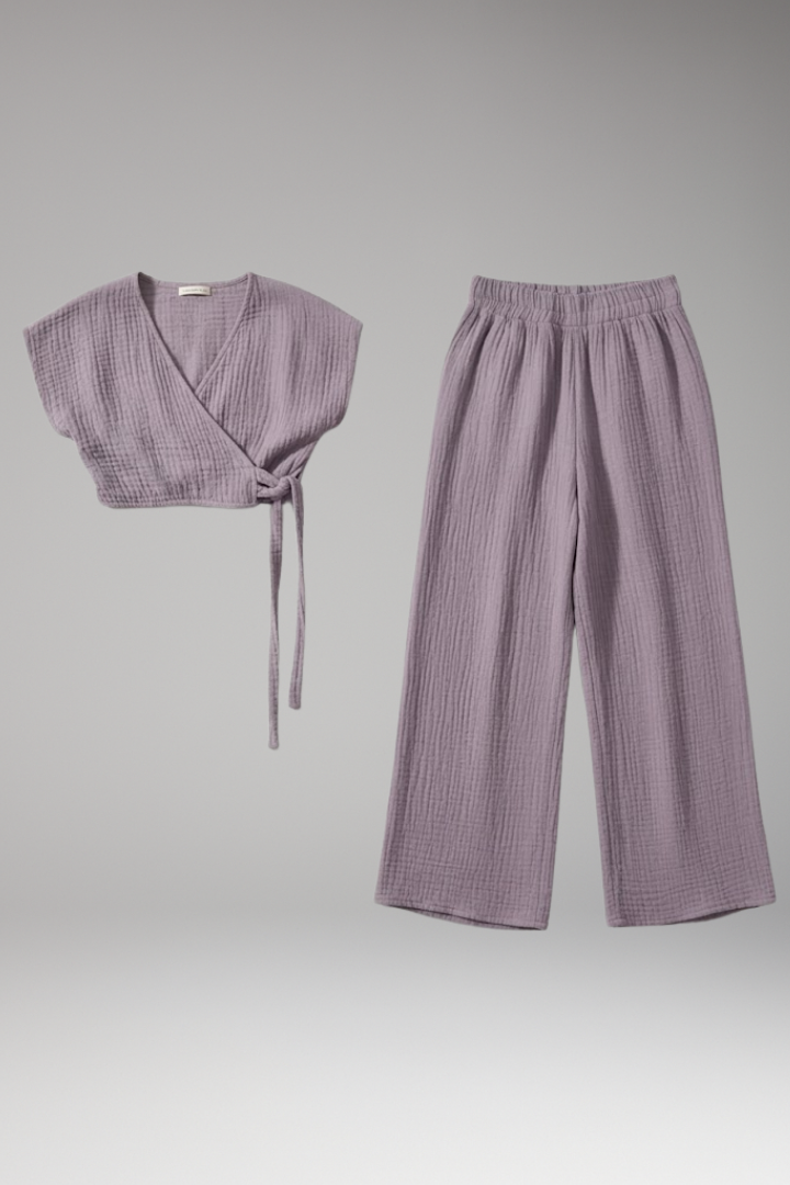 Women's V Neck Jumpsuit with Wrap Front and Wide Legs
