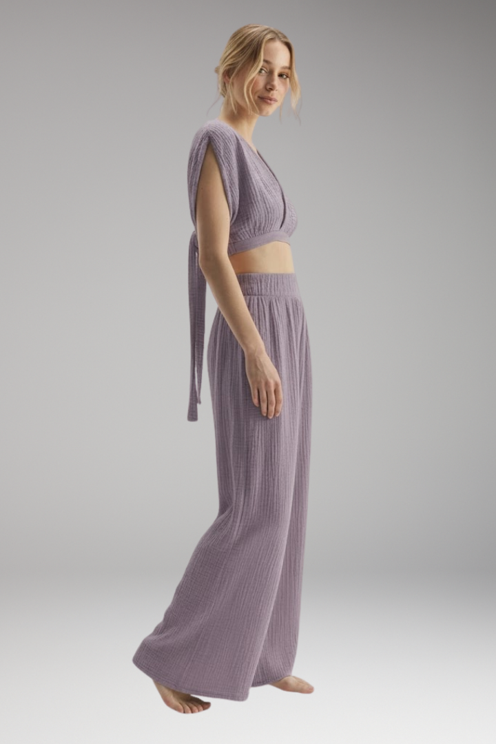 Women's V Neck Jumpsuit with Wrap Front and Wide Legs