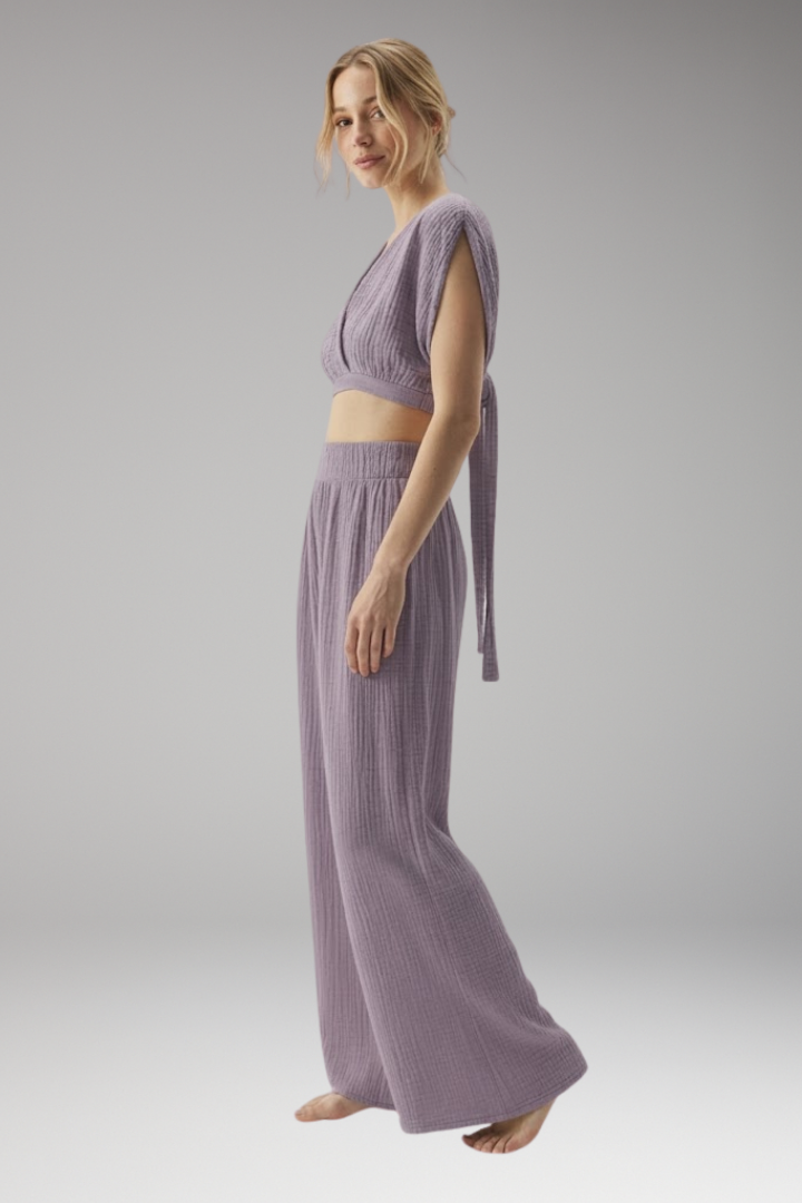 Women's V Neck Jumpsuit with Wrap Front and Wide Legs