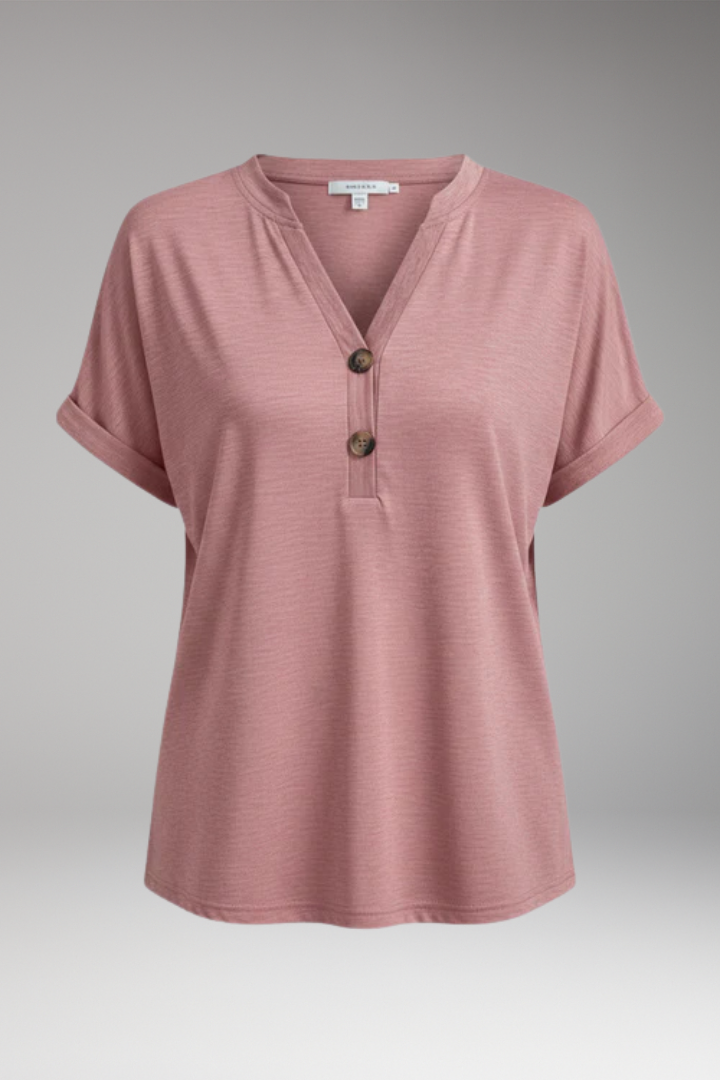 Women's V Neck T-Shirt with Button Placket