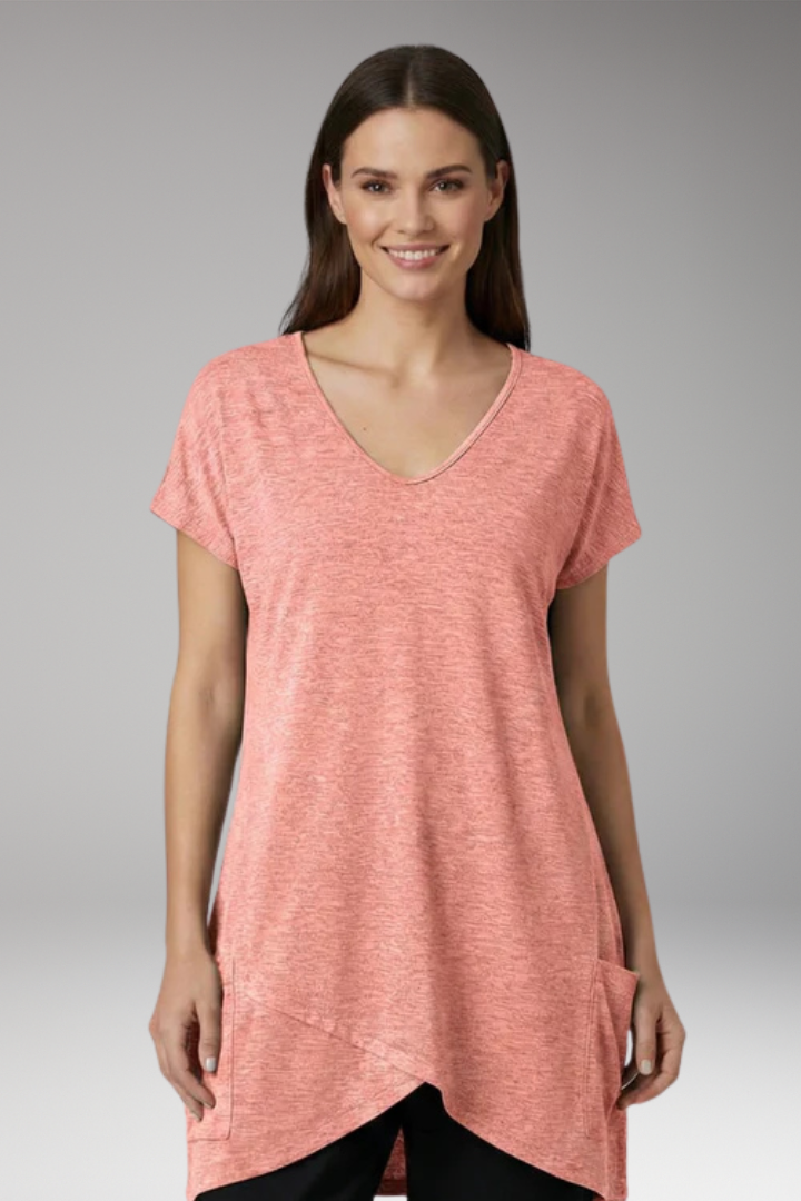 Women's V Neck T-Shirt with Pockets and Short Sleeves
