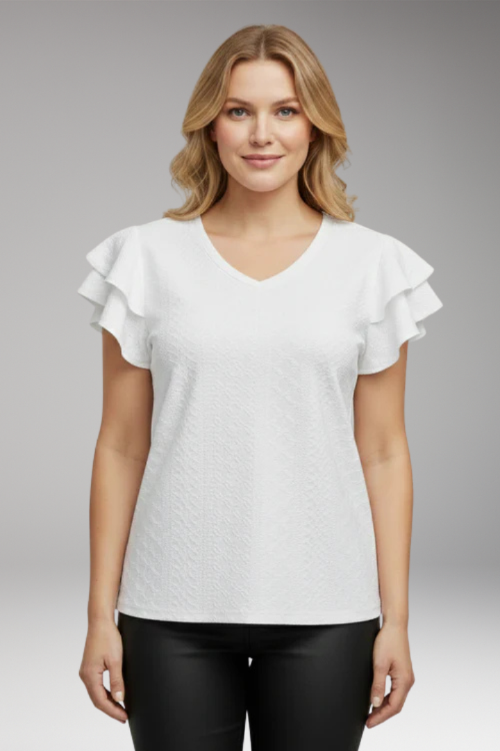 Women's V Neck T-Shirt with Ruffle Sleeves