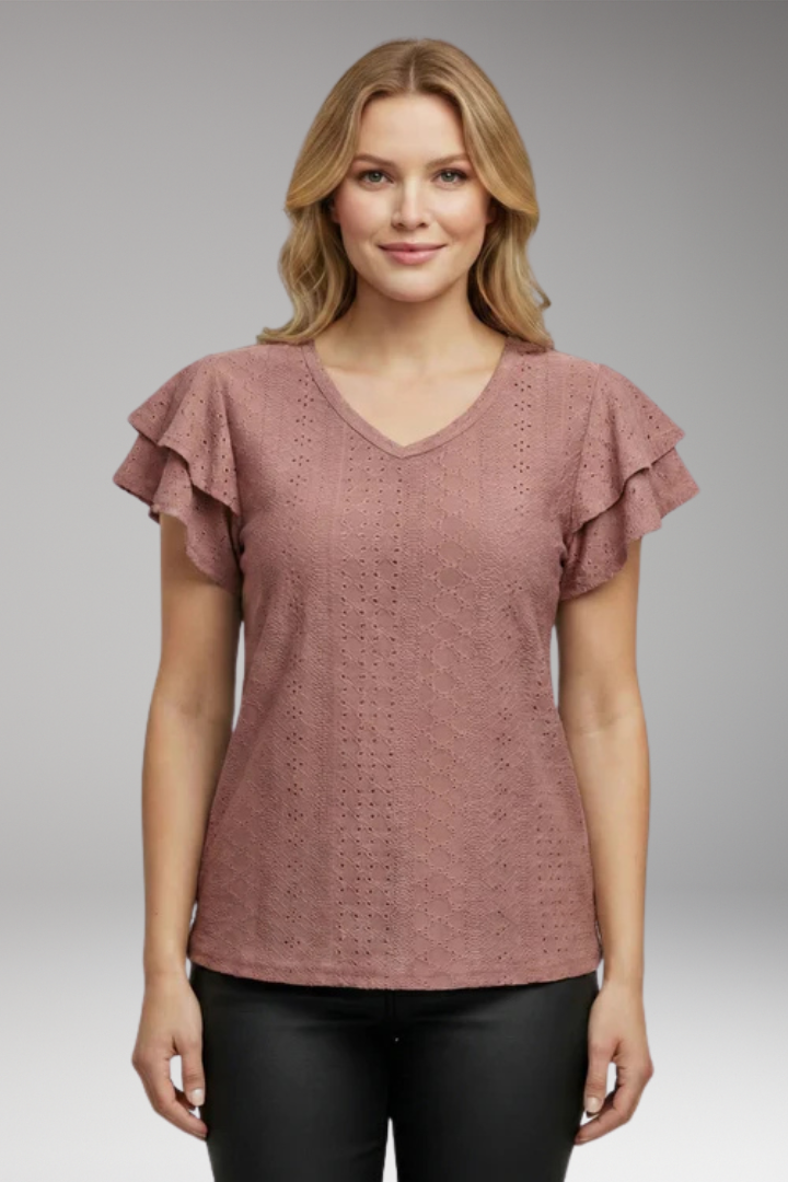 Women's V Neck T-Shirt with Ruffle Sleeves