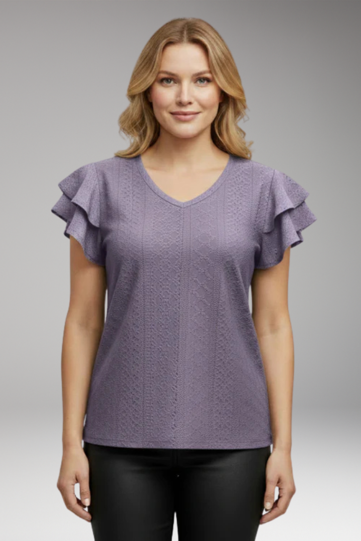 Women's V Neck T-Shirt with Ruffle Sleeves