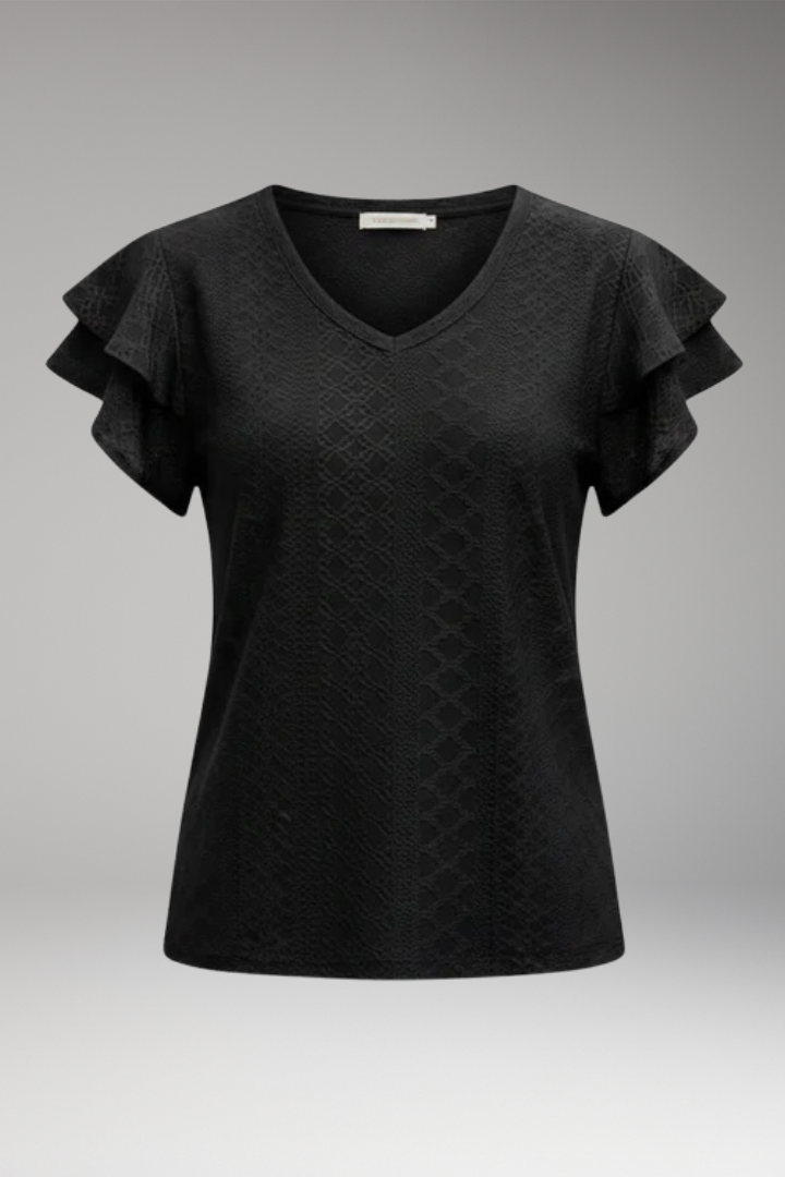 Women's V Neck T-Shirt with Ruffle Sleeves