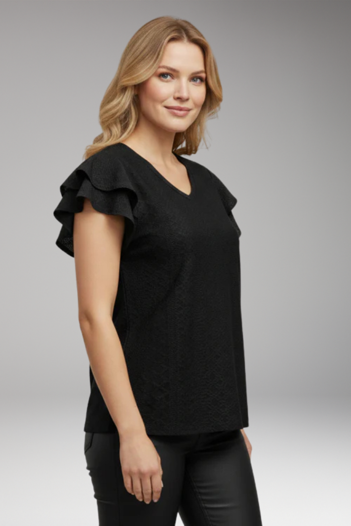 Women's V Neck T-Shirt with Ruffle Sleeves