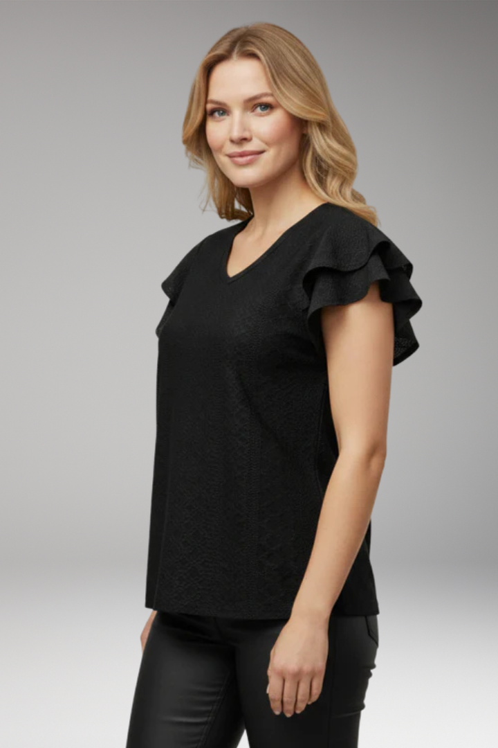 Women's V Neck T-Shirt with Ruffle Sleeves