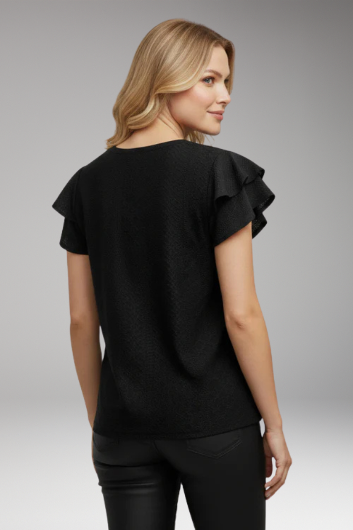 Women's V Neck T-Shirt with Ruffle Sleeves