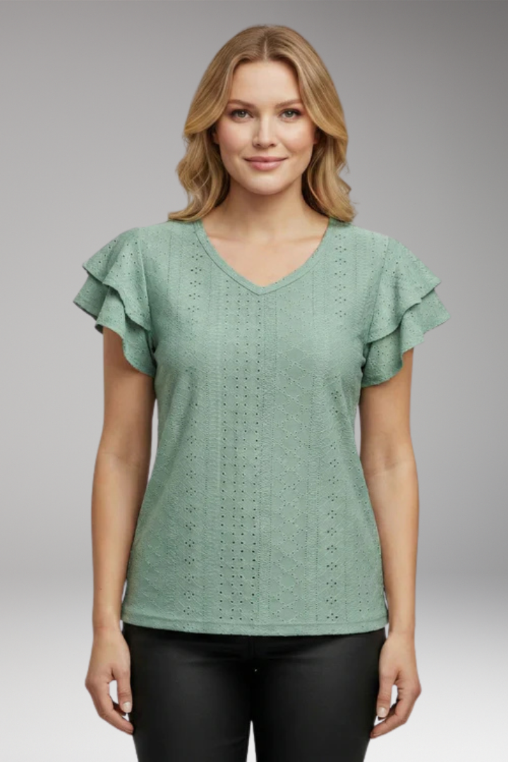 Women's V Neck T-Shirt with Ruffle Sleeves