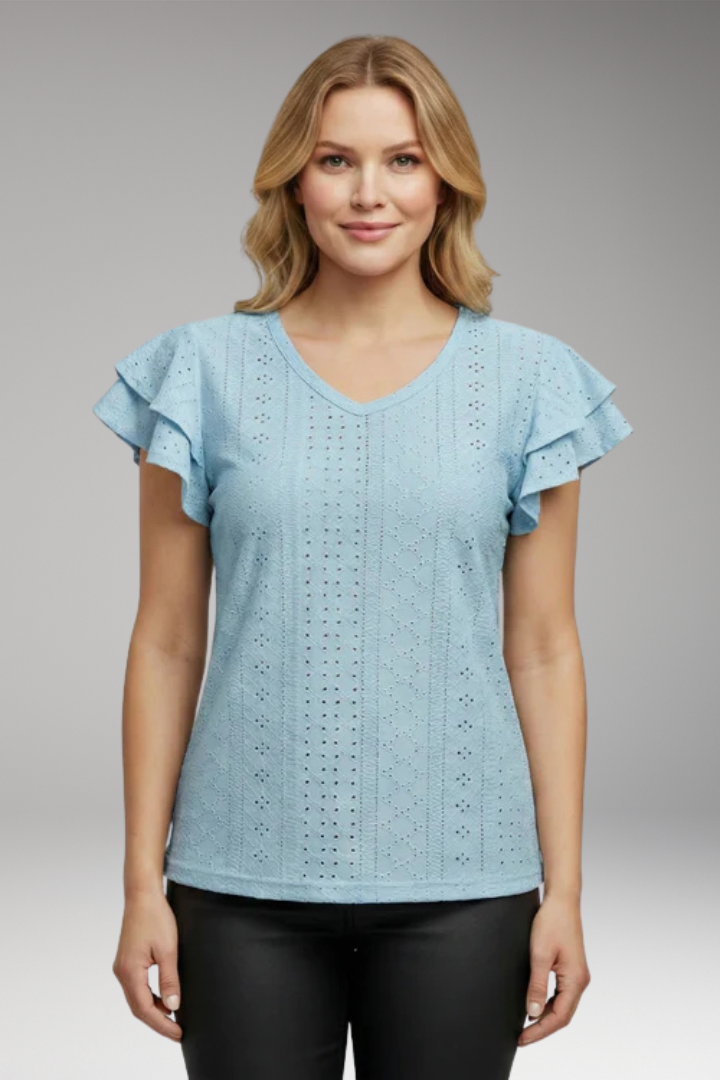 Women's V Neck T-Shirt with Ruffle Sleeves