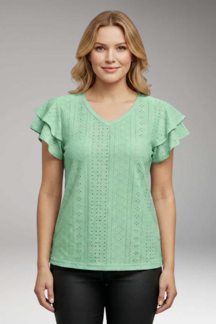 Women's V Neck T-Shirt with Ruffle Sleeves