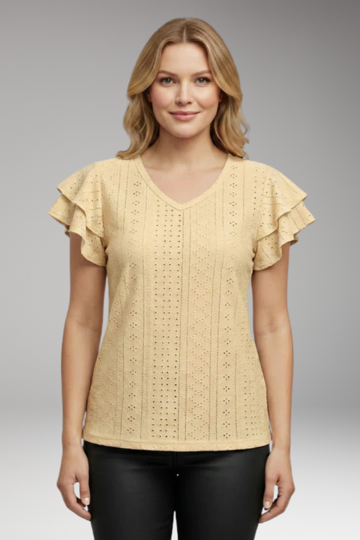 Women's V Neck T-Shirt with Ruffle Sleeves