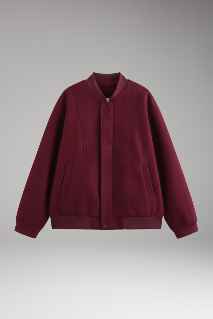 Women’s Varsity Bomber Jacket with Snap Closure and Ribbed Trim