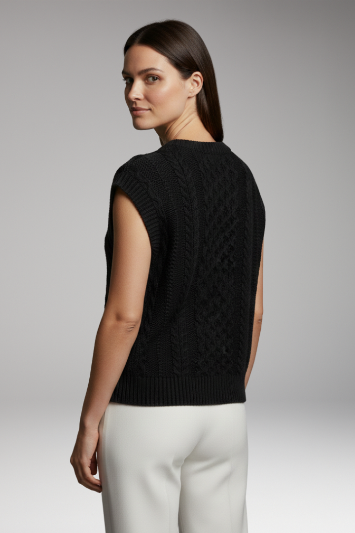Women’s Vest with Round Neck and Textured Surface