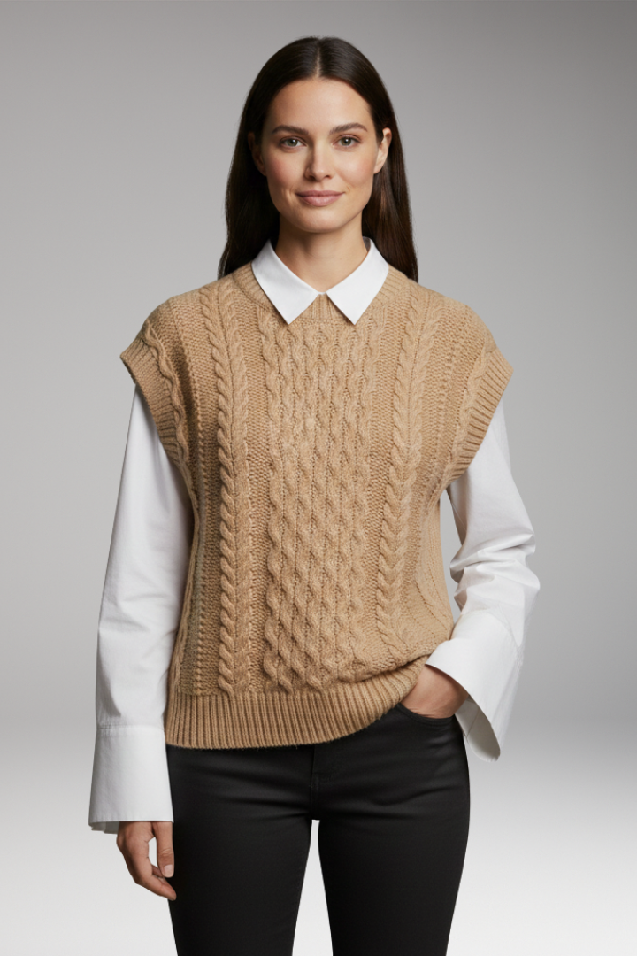 Women’s Vest with Round Neck and Textured Surface
