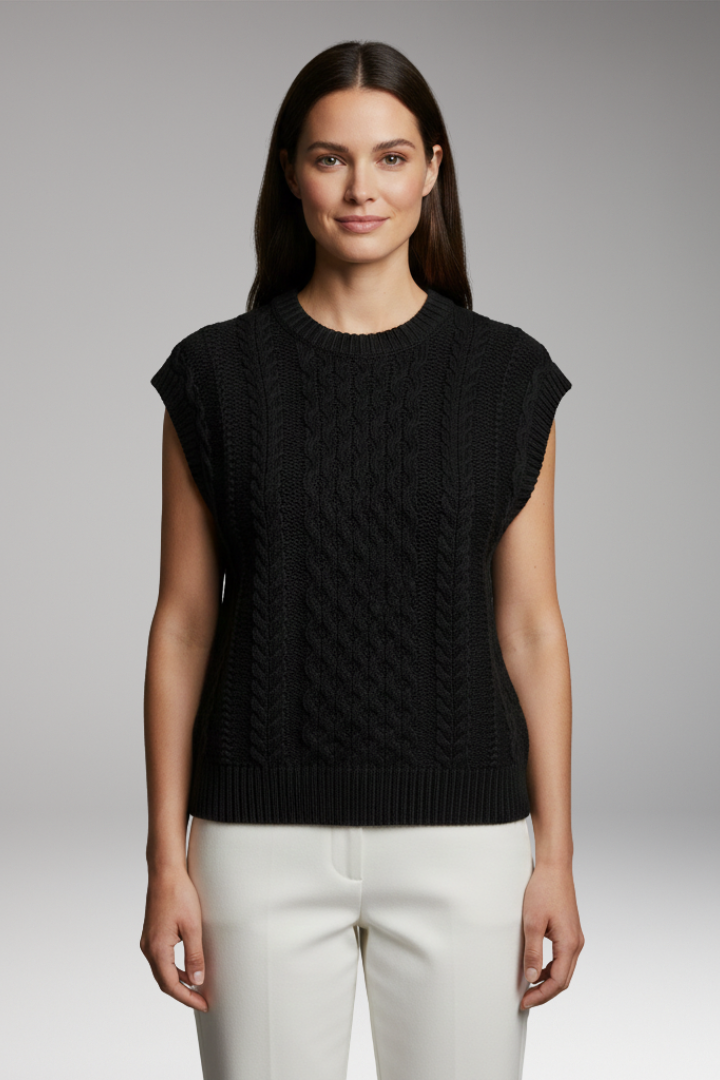 Women’s Vest with Round Neck and Textured Surface