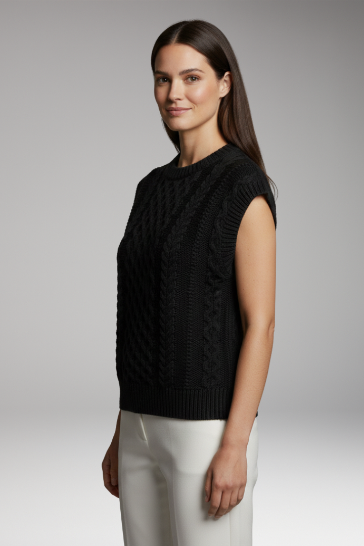 Women’s Vest with Round Neck and Textured Surface