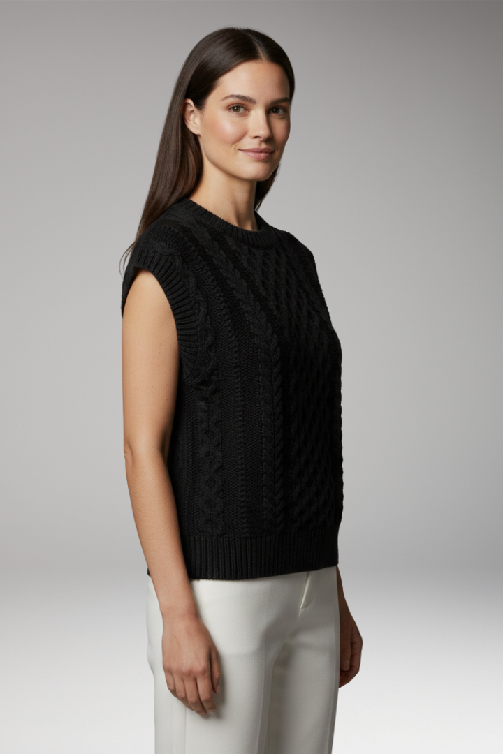 Women’s Vest with Round Neck and Textured Surface