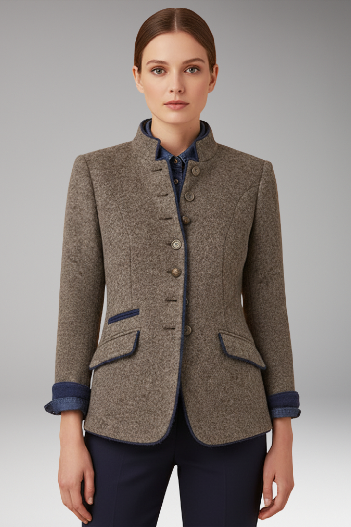 Women’s Vintage Inspired Blazer with Stand-Up Collar
