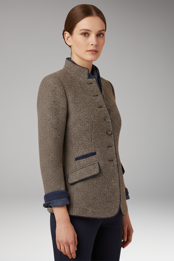 Women’s Vintage Inspired Blazer with Stand-Up Collar