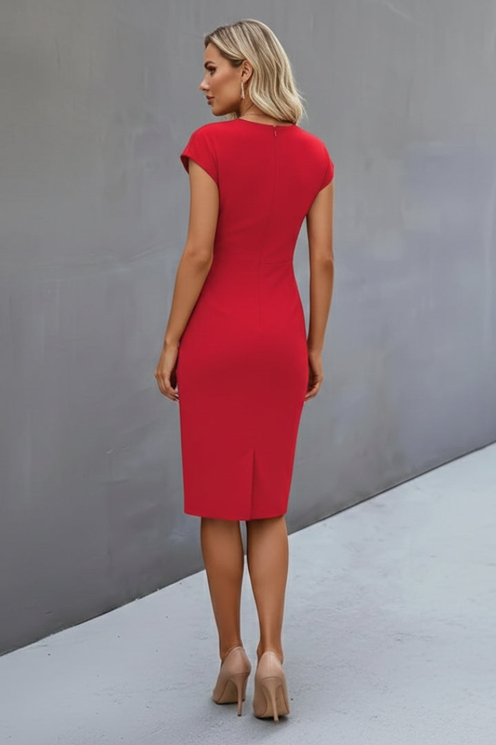Women's Waist-Accentuated Style Dress with Short Sleeves
