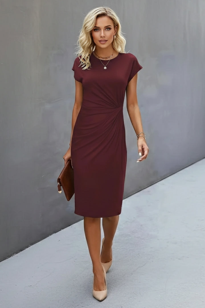 Women's Waist-Accentuated Style Dress with Short Sleeves