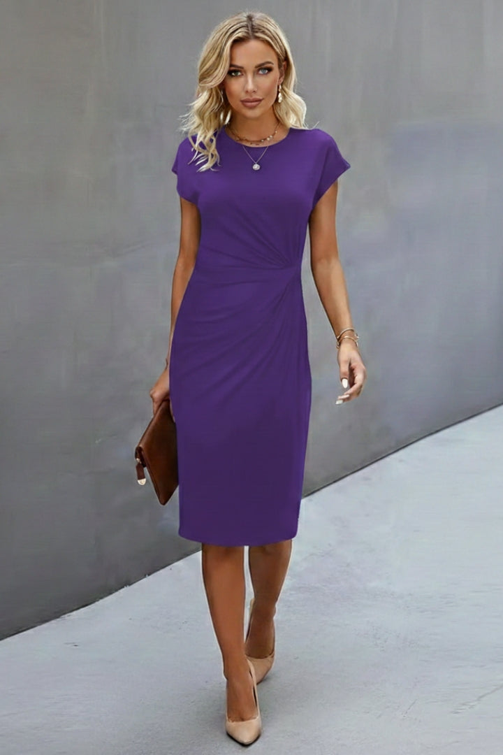 Women's Waist-Accentuated Style Dress with Short Sleeves