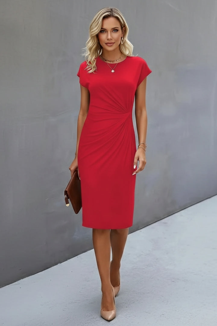 Women's Waist-Accentuated Style Dress with Short Sleeves