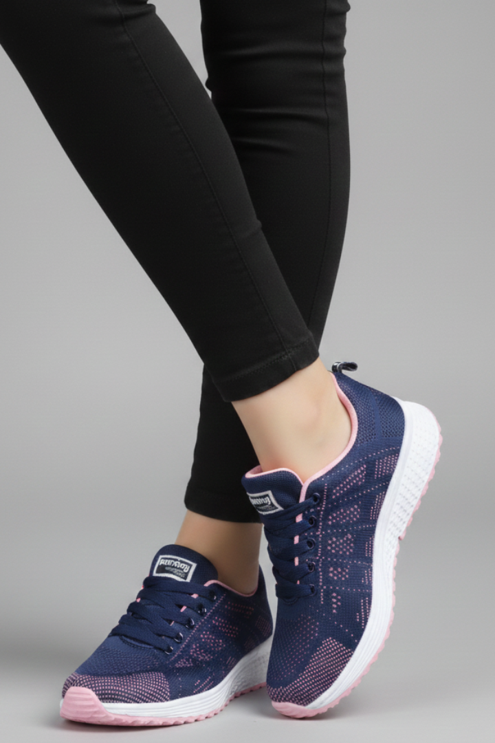 Women’s Walking Shoes with Lace-Up Closure and Mesh Upper