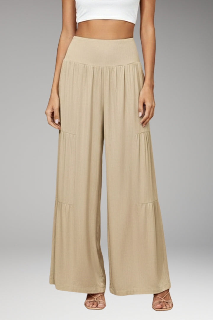 Women’s Wide-Leg Trousers with High Waist and Tiered Design