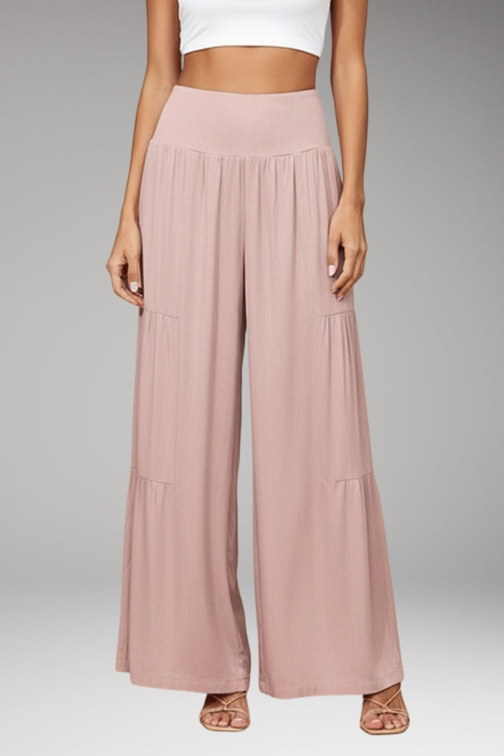 Women’s Wide-Leg Trousers with High Waist and Tiered Design