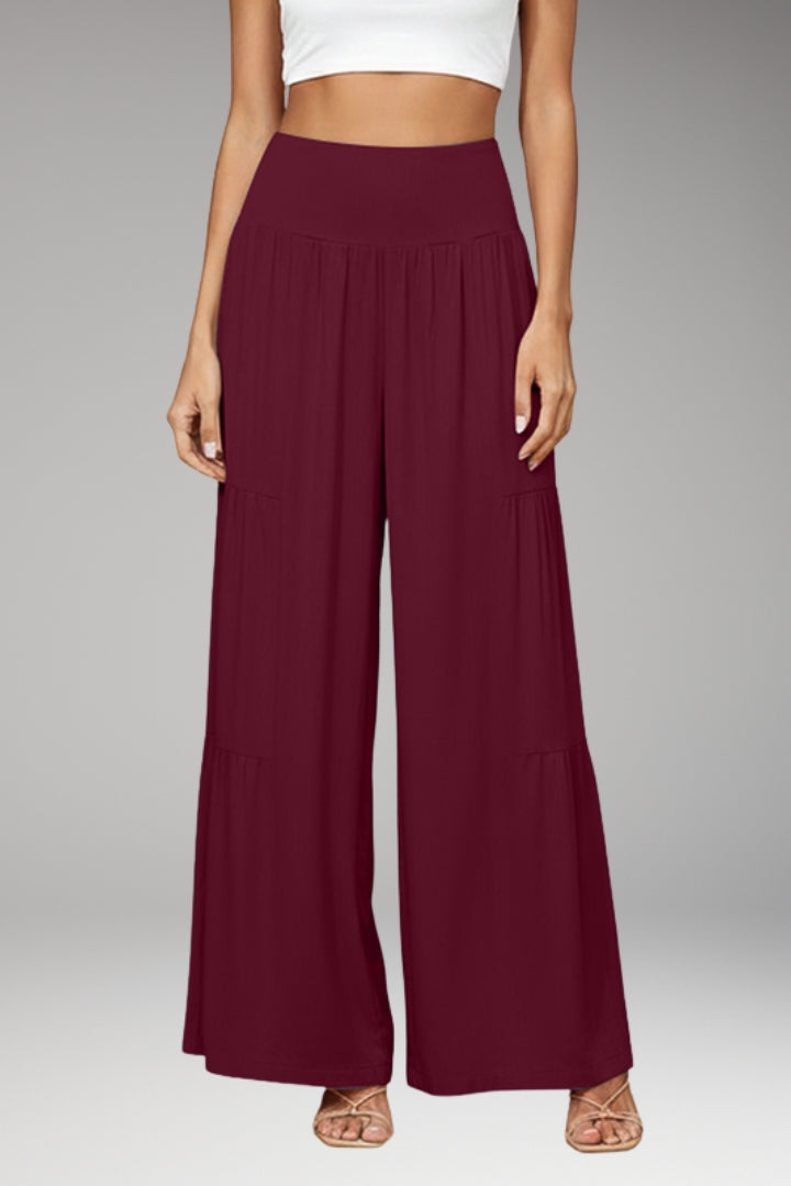 Women’s Wide-Leg Trousers with High Waist and Tiered Design