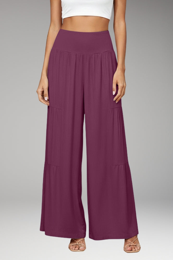 Women’s Wide-Leg Trousers with High Waist and Tiered Design