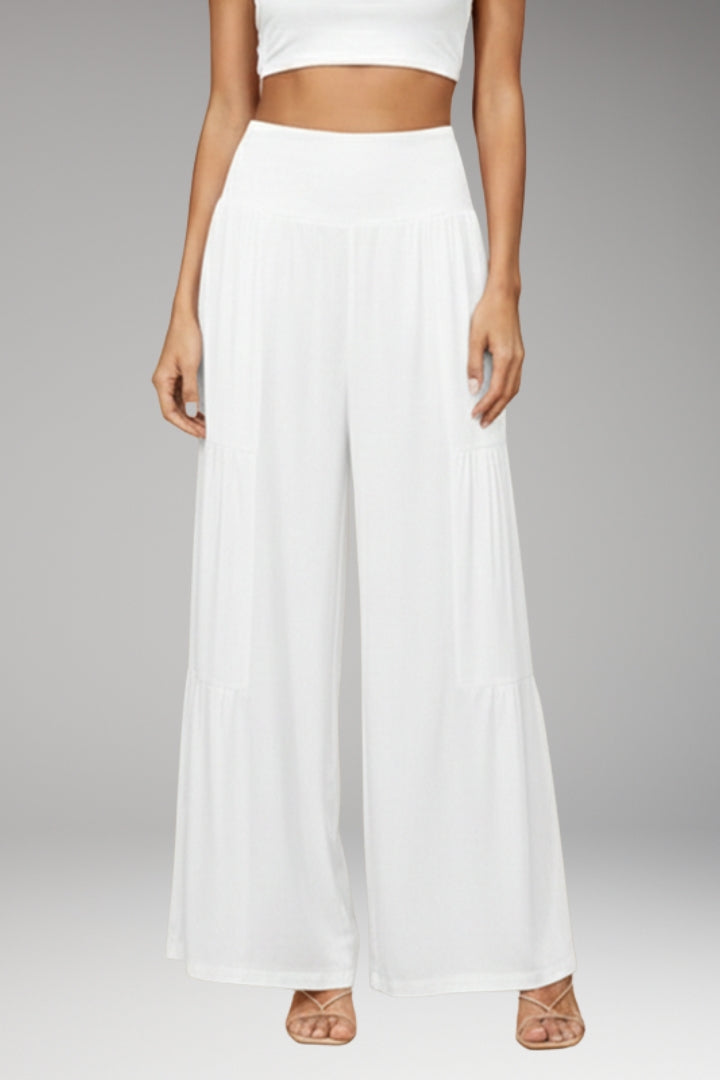 Women’s Wide-Leg Trousers with High Waist and Tiered Design