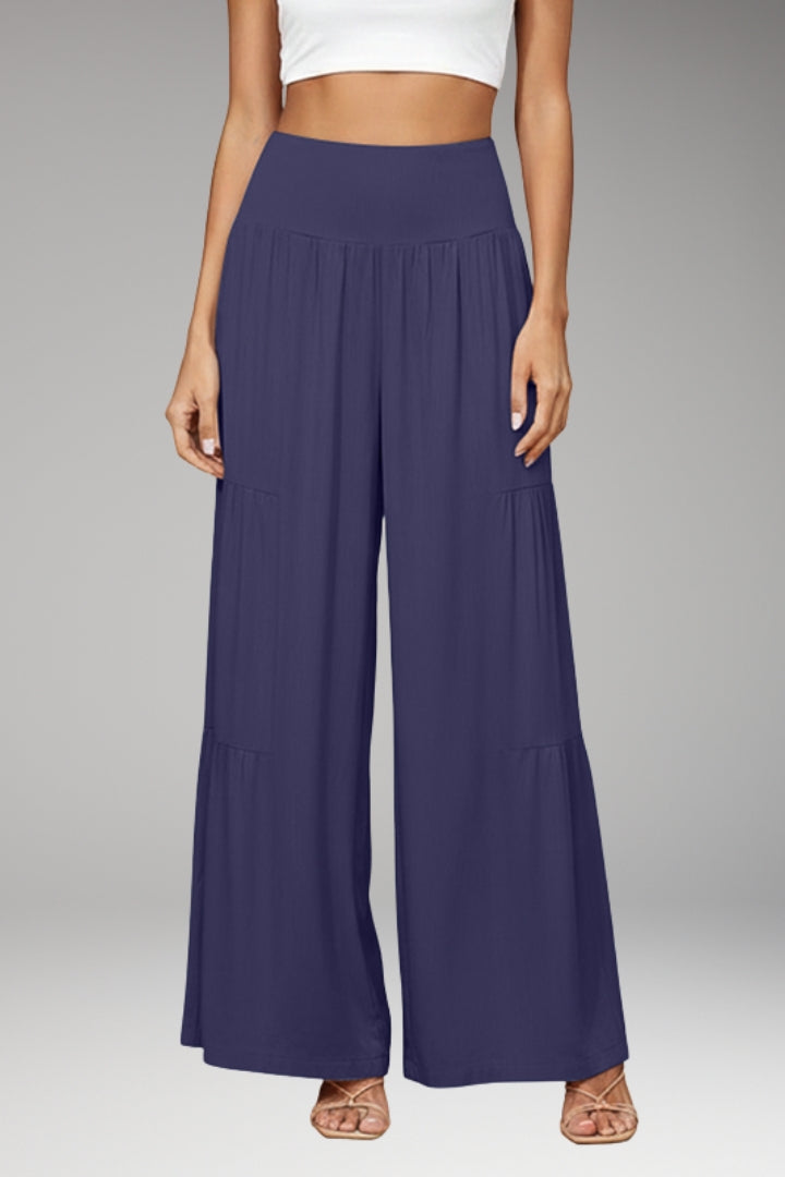Women’s Wide-Leg Trousers with High Waist and Tiered Design