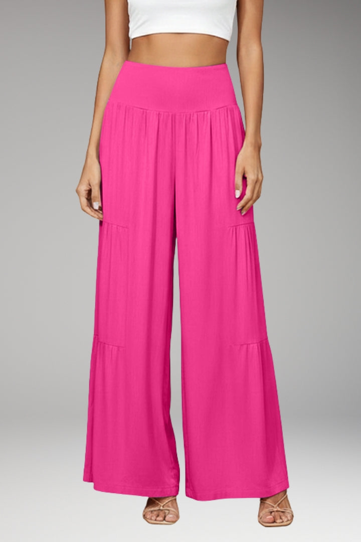 Women’s Wide-Leg Trousers with High Waist and Tiered Design