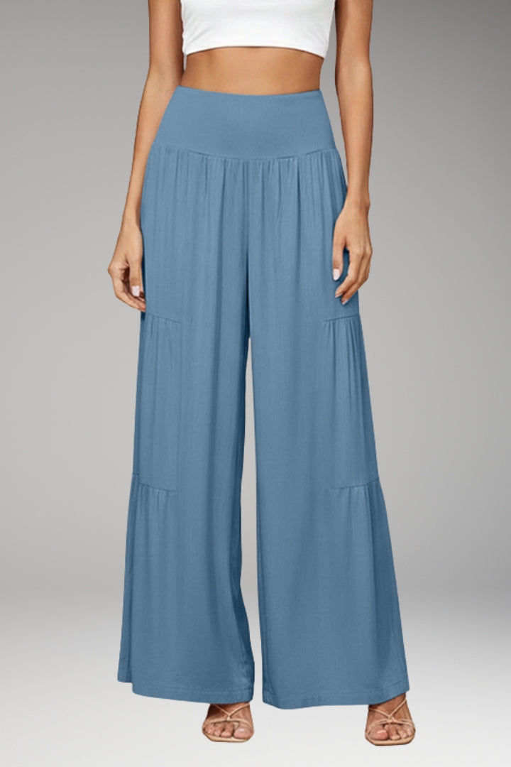 Women’s Wide-Leg Trousers with High Waist and Tiered Design