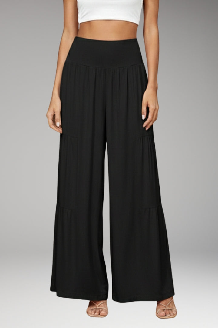 Women’s Wide-Leg Trousers with High Waist and Tiered Design