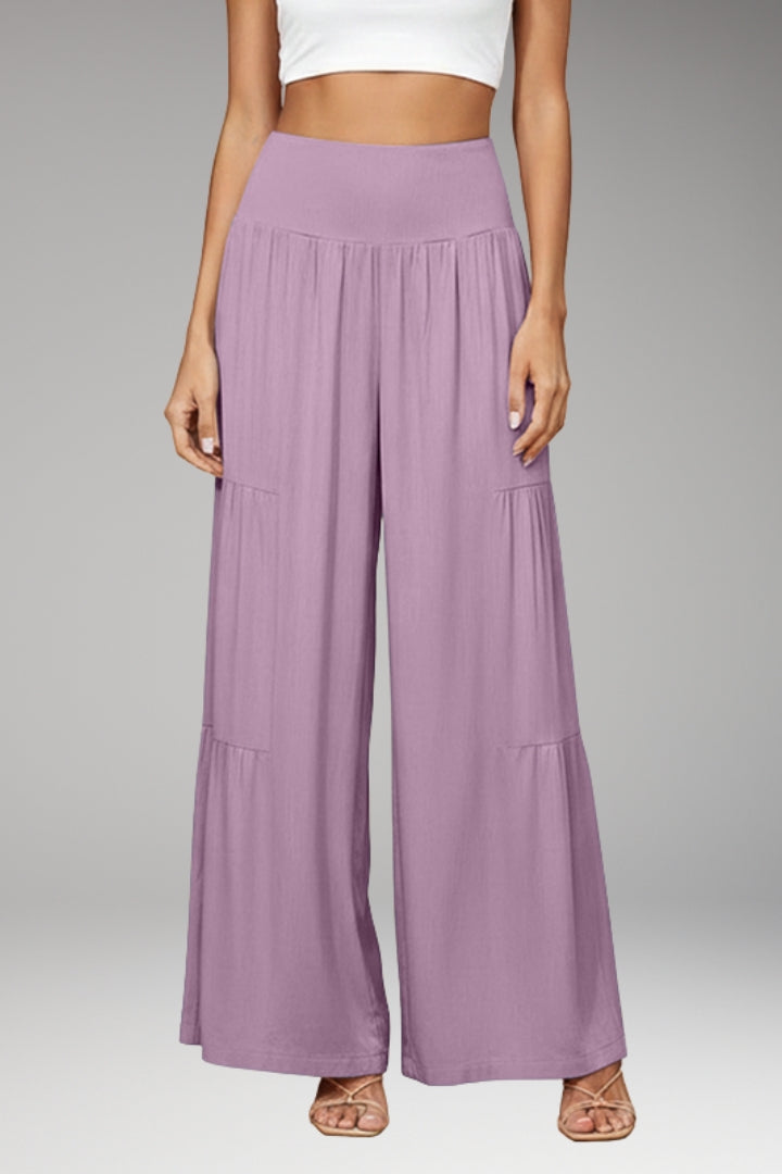 Women’s Wide-Leg Trousers with High Waist and Tiered Design
