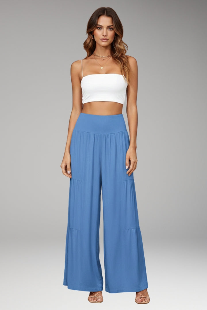 Women’s Wide-Leg Trousers with High Waist and Tiered Design