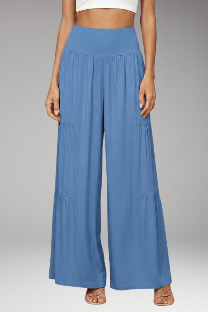 Women’s Wide-Leg Trousers with High Waist and Tiered Design