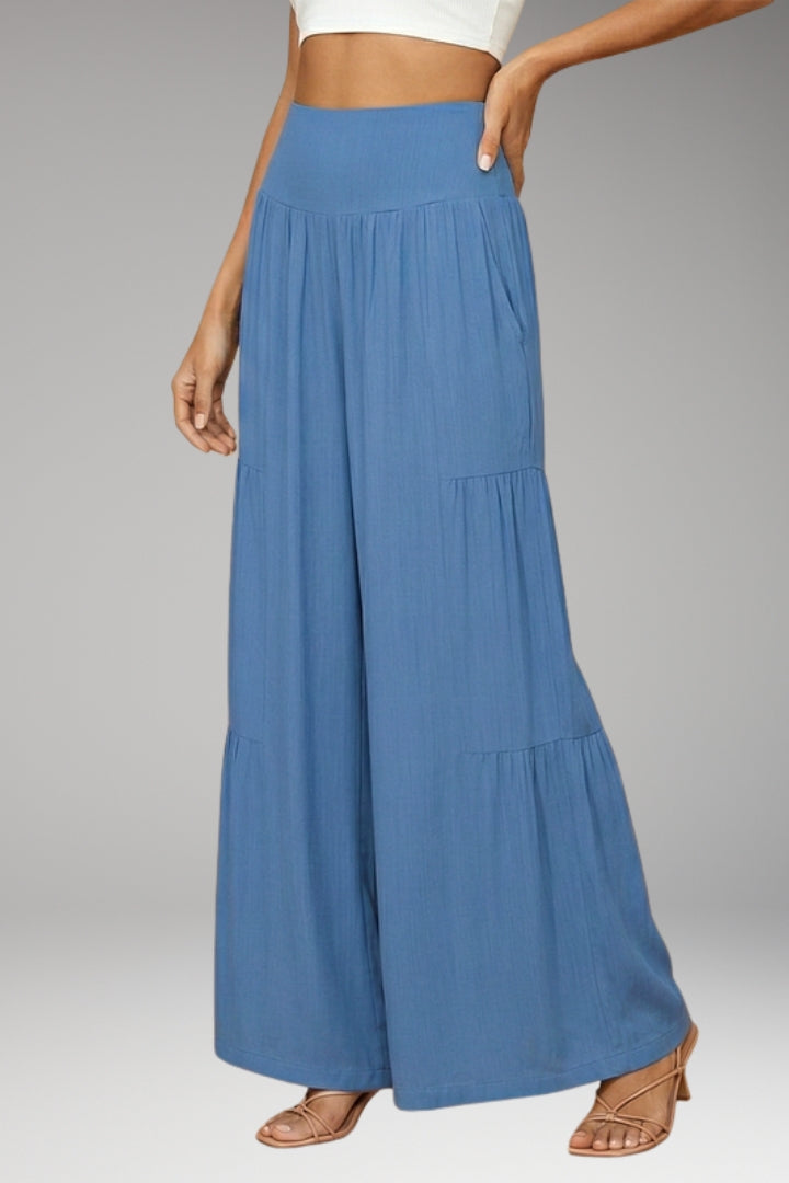 Women’s Wide-Leg Trousers with High Waist and Tiered Design