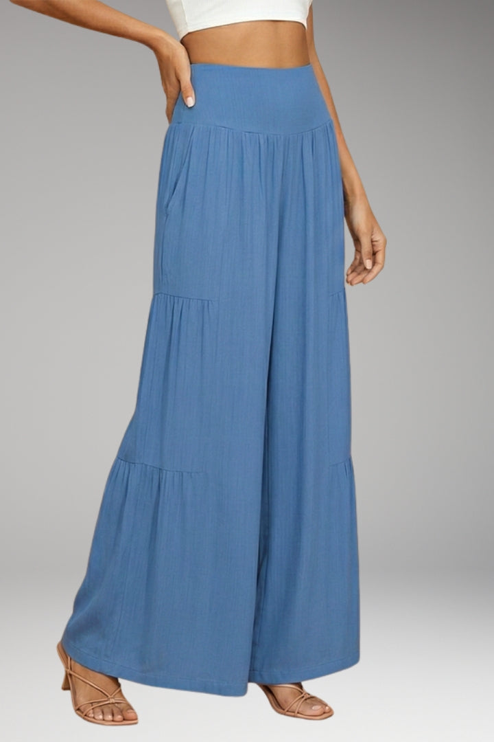 Women’s Wide-Leg Trousers with High Waist and Tiered Design