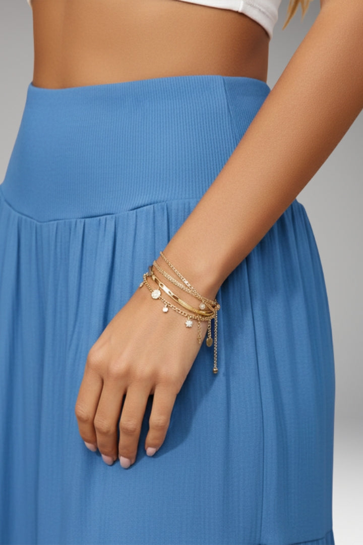 Women’s Wide-Leg Trousers with High Waist and Tiered Design
