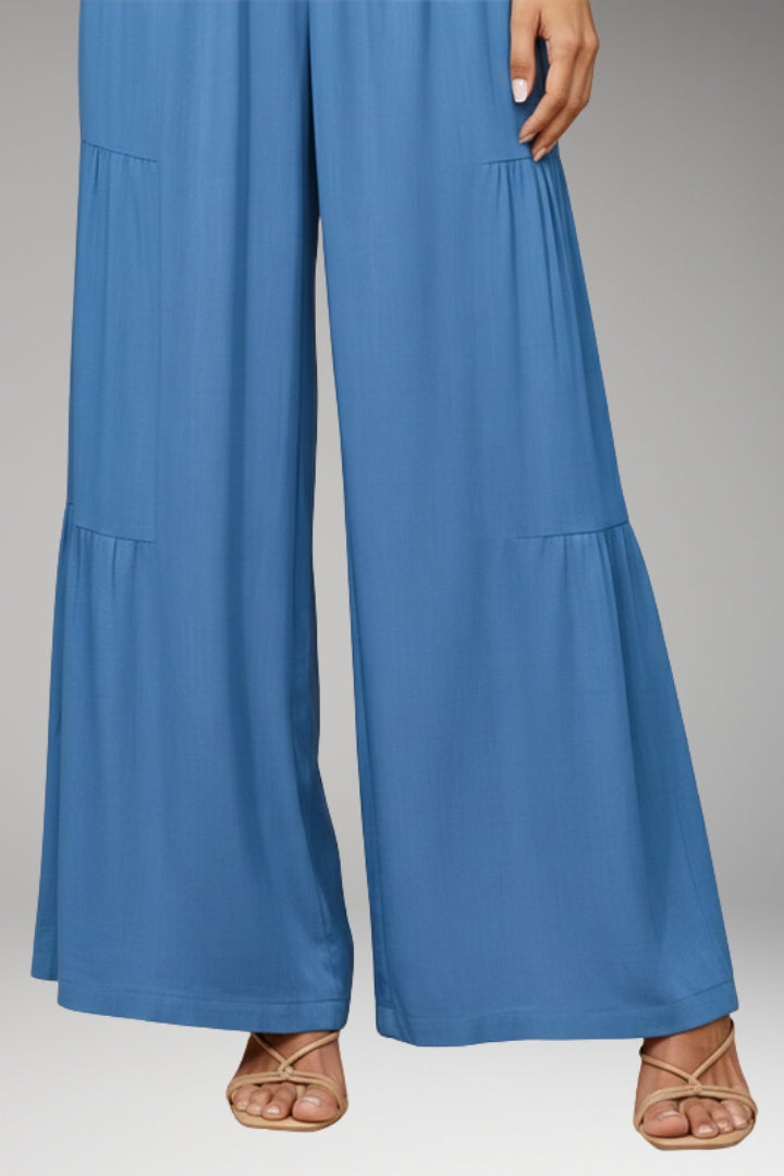 Women’s Wide-Leg Trousers with High Waist and Tiered Design