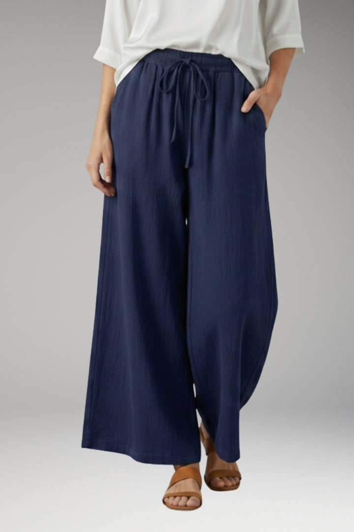 Women’s Wide-Leg Trousers with High-Waisted Fit and Drawstring Waistband